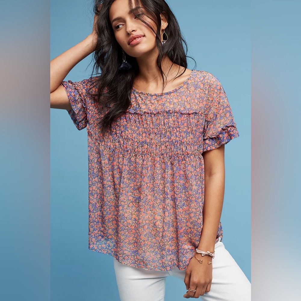 NWOT Anthropologie Floral Print Robyn Smocked‎ Top